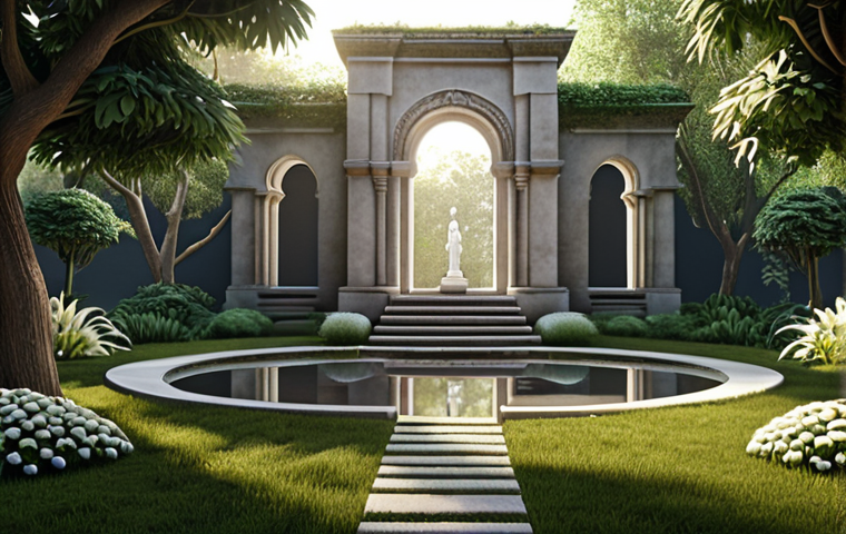 **A serene virtual memorial site:** Evokes a peaceful garden scene within a digital space, featuring customizable elements and soft lighting, with a focus on memory and reflection.